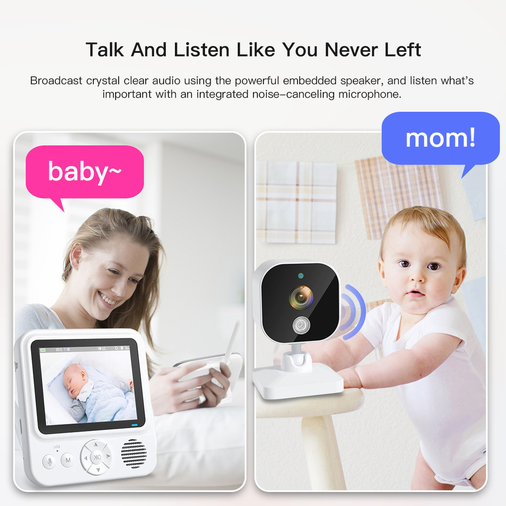 Baby Monitor Feeding Timing Bidirectional Voice Temperature Monitoring Music Soothing Lullaby Baby Monitor