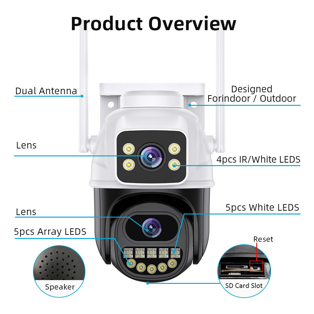 ICSEE dual lens wireless WiFi monitoring camera, high-definition full-color night vision, mobile phone remote outdoor monitor