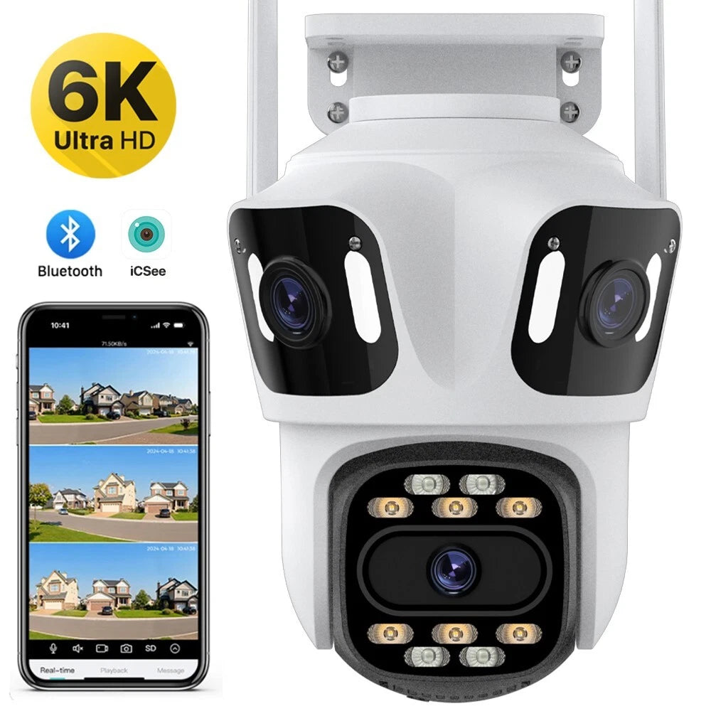 6K Triple Lens CCTV Camera IP PTZ Wireless Wifi Outdoor Home Security Cam