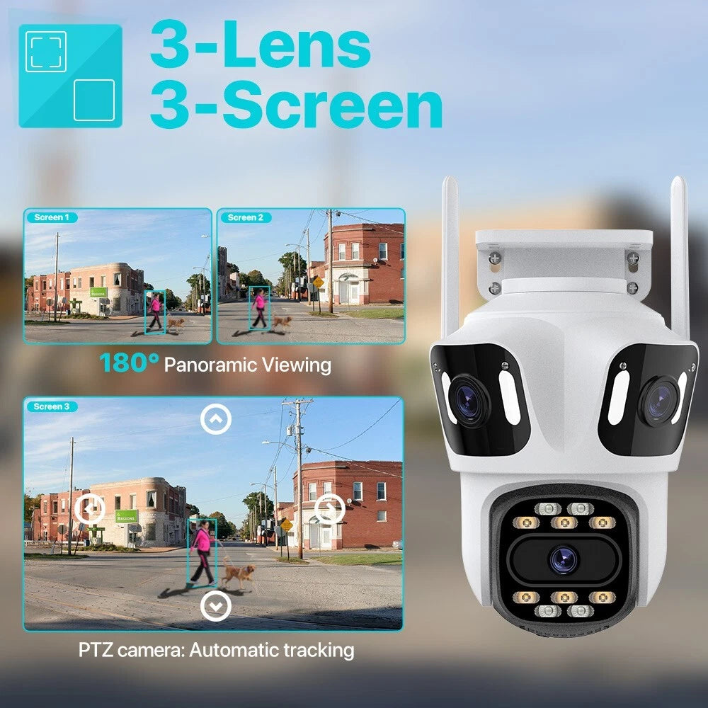 6K Triple Lens CCTV Camera IP PTZ Wireless Wifi Outdoor Home Security Cam