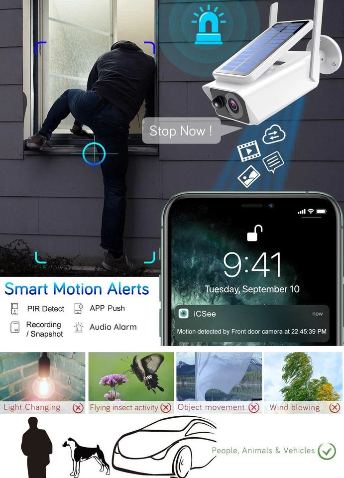 Outdoor 1080P HD Solar Power Security Camera Wireless WiFi IP Night Vision Cam